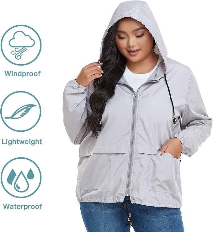 American Trends Plus Size Rain Jackets for Women with Hood Waterproof view 3