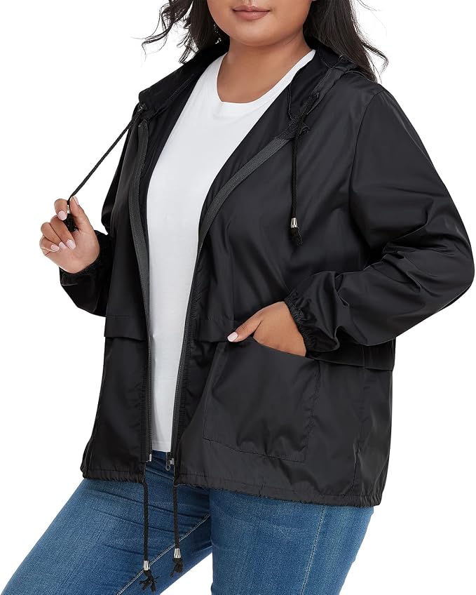 American Trends Plus Size Rain Jackets for Women with Hood Waterproof view 2