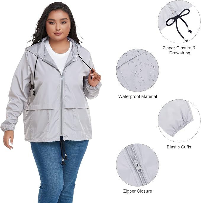 American Trends Plus Size Rain Jackets for Women with Hood Waterproof view 6