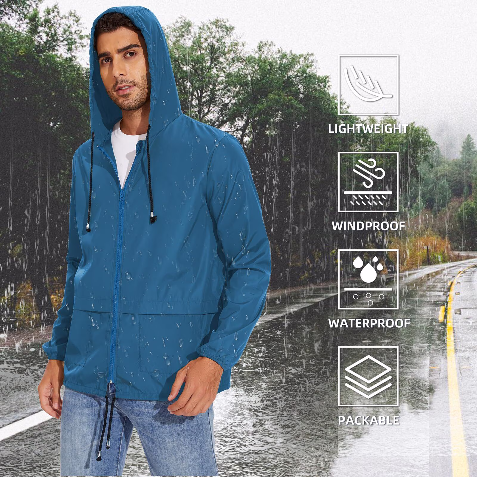American Trends Packable Men's Rain Jacket Waterproof Raincoat view 4