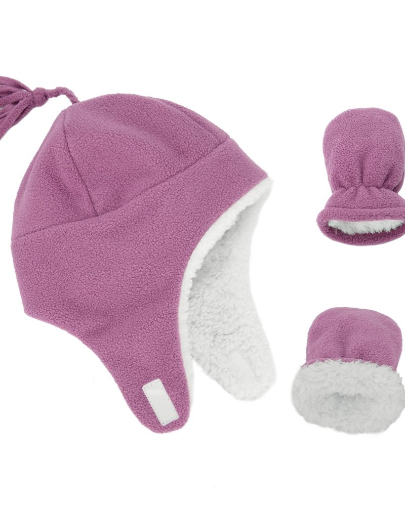 American Trends Baby Boy Winter Hat and Mitten Set Baby Girl Hats Toddler Winter Hat Sherpa Lined Fleece Earflap Beanie for Girls Boys Deep Pink L