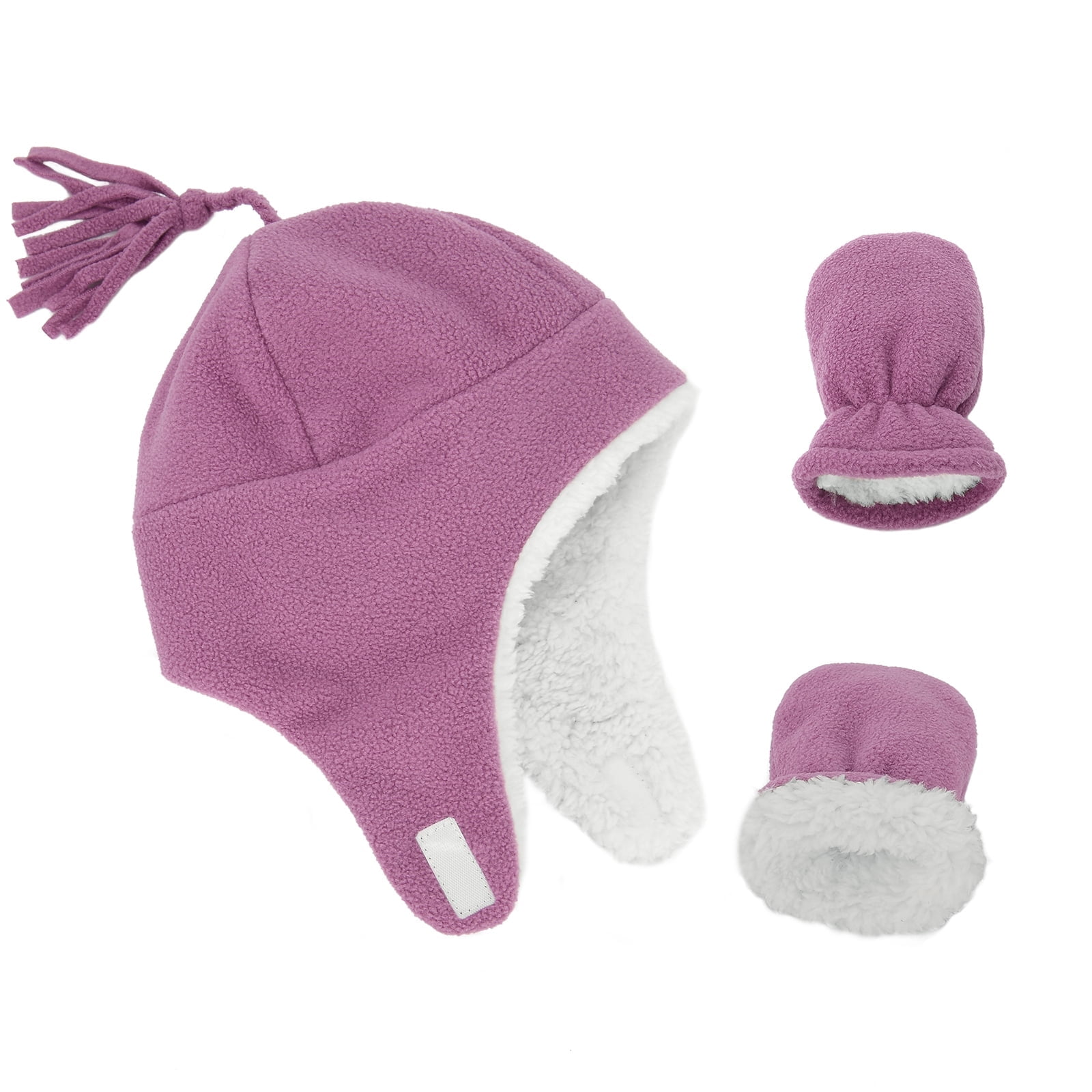 American Trends Baby Boy Winter Hat and Mitten Set Baby Girl Hats Toddler Winter Hat Sherpa Lined Fleece Earflap Beanie for Girls Boys Deep Pink L