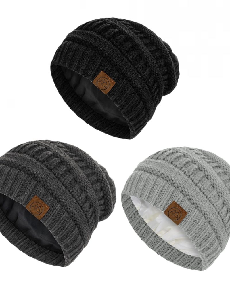 American Trends Womens Beanies Warm Winter Hats for Women Slouchy Unisex Beanies Soft Knit Hats Black & Dark Grey & Light Grey