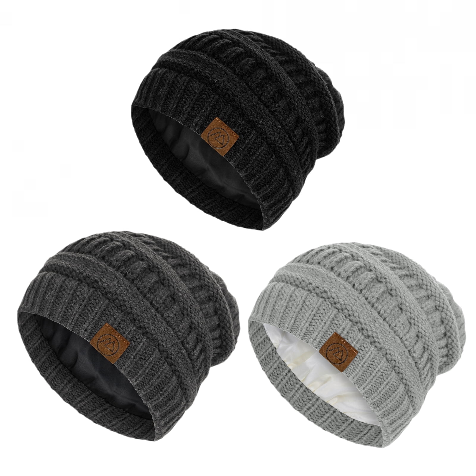 American Trends Womens Beanies Warm Winter Hats for Women Slouchy Unisex Beanies Soft Knit Hats Black & Dark Grey & Light Grey