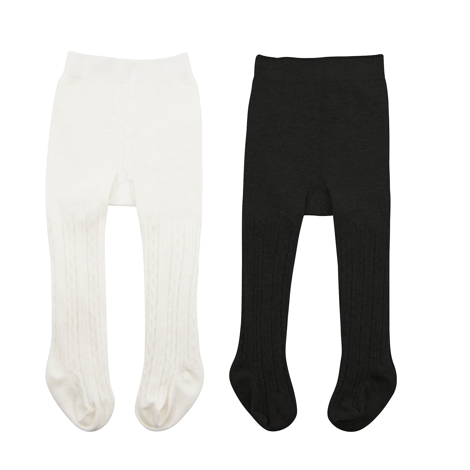 American Trends Toddler Cotton Tights Cable Knitted Stockings Girl Seamless Infant Girl Tights Non-slip Girls Leggings Black & White XL
