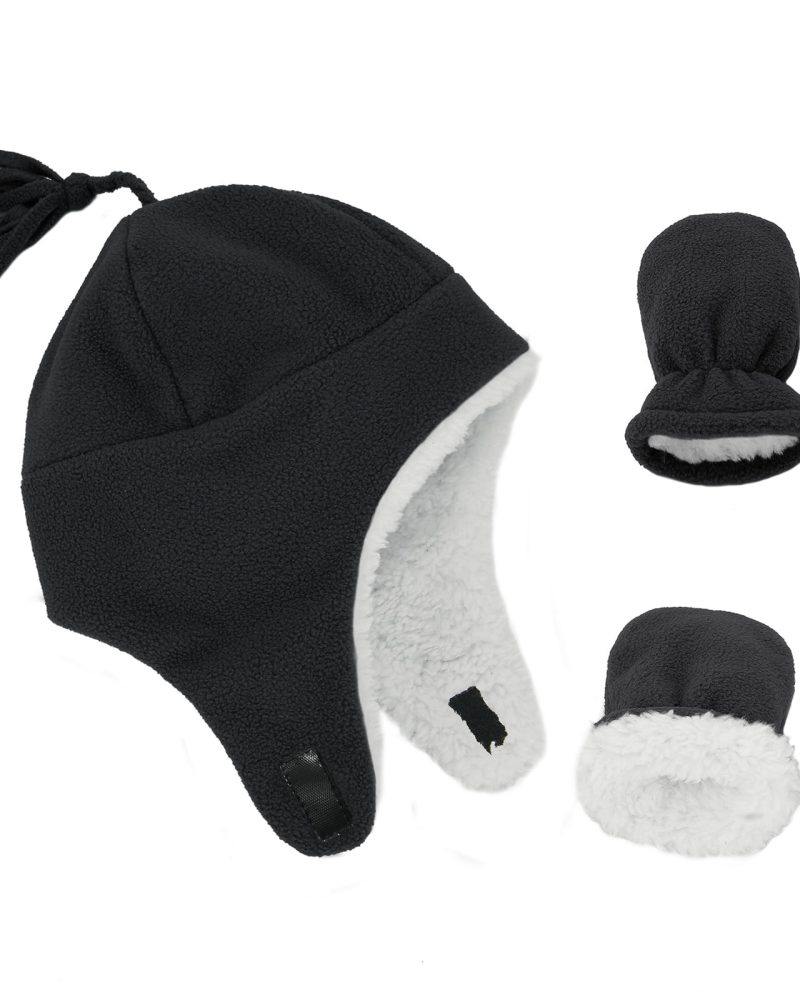 American Trends Baby Boy Winter Hat and Mitten Set Baby Girl Hats Toddler Winter Hat Sherpa Lined Fleece Earflap Beanie for Girls Boys Black M