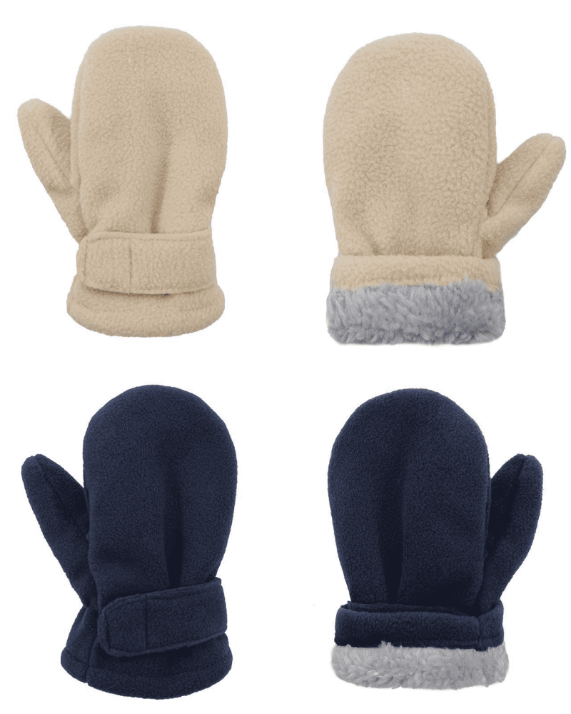 American Trends Toddler Mittens Unisex Fleece Lined Gloves Baby Winter Warm Mittens for Kids Boys and Girls -2 Pairs Navy & Beige 1-2 Years