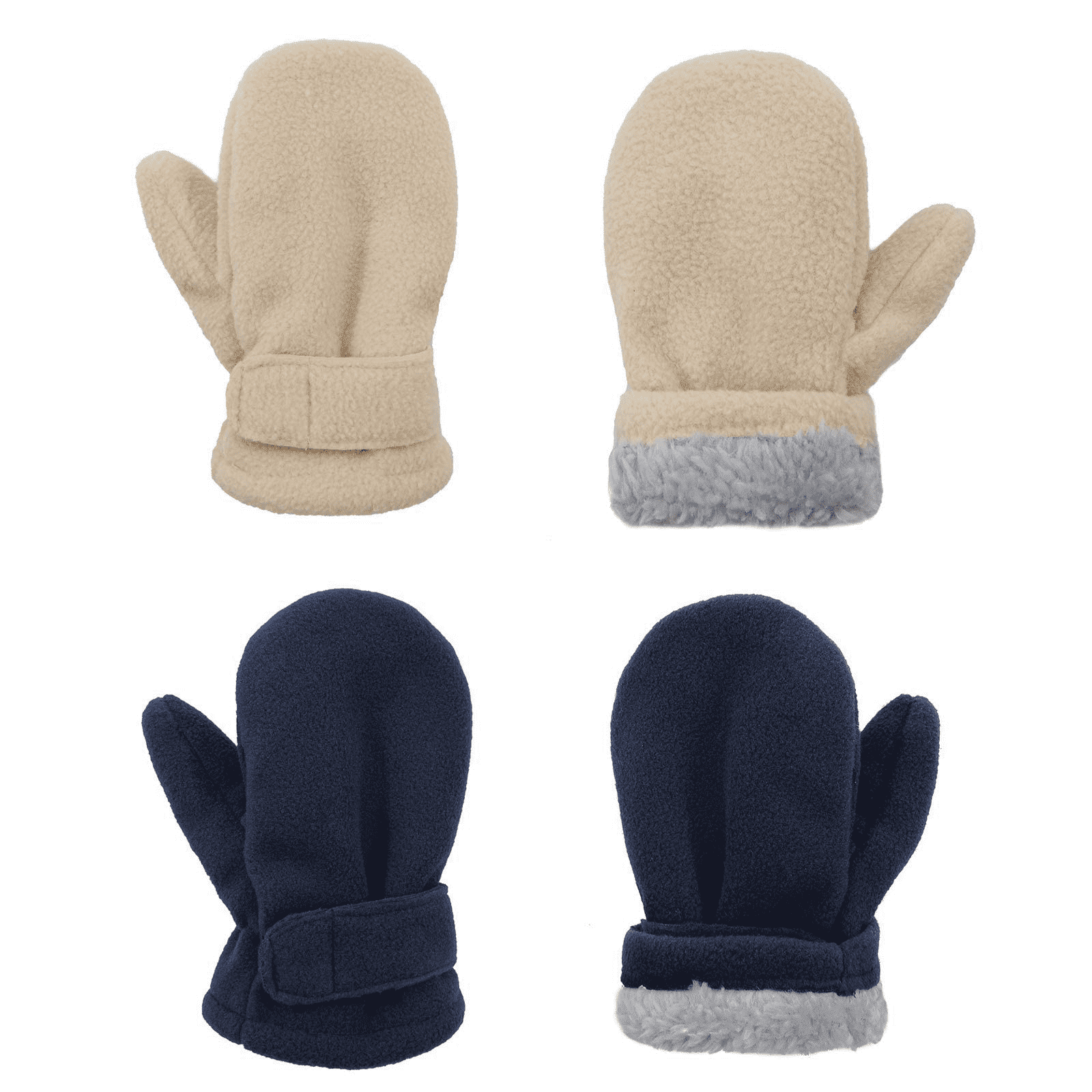American Trends Toddler Mittens Unisex Fleece Lined Gloves Baby Winter Warm Mittens for Kids Boys and Girls -2 Pairs Navy & Beige 4-7 Years