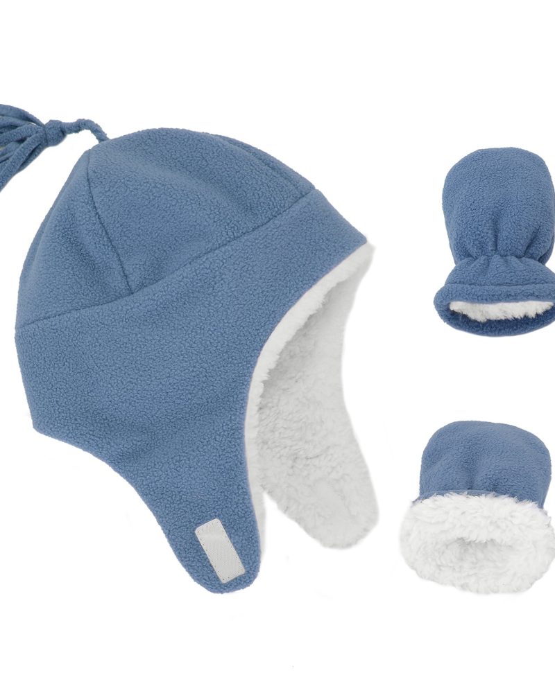 American Trends Baby Boy Winter Hat and Mitten Set Baby Girl Hats Toddler Winter Hat Sherpa Lined Fleece Earflap Beanie for Girls Boys Light Blue L