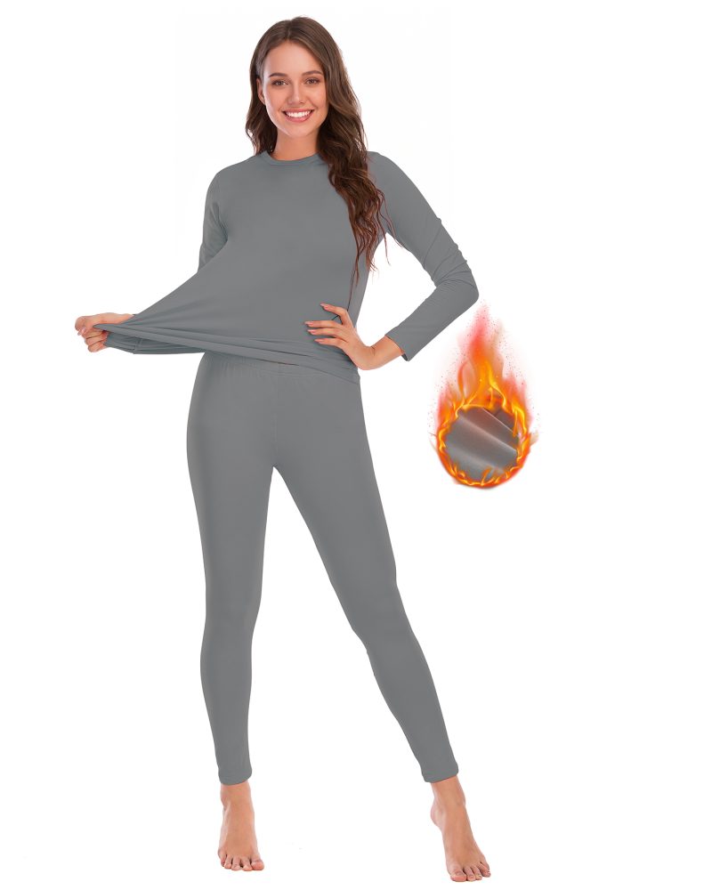 American Trends Thermal Underwear for Women Long Johns Women with Fleece Lined Base Layer Women Cold Weather Thermals Top and Bottom Set Gray 2XL