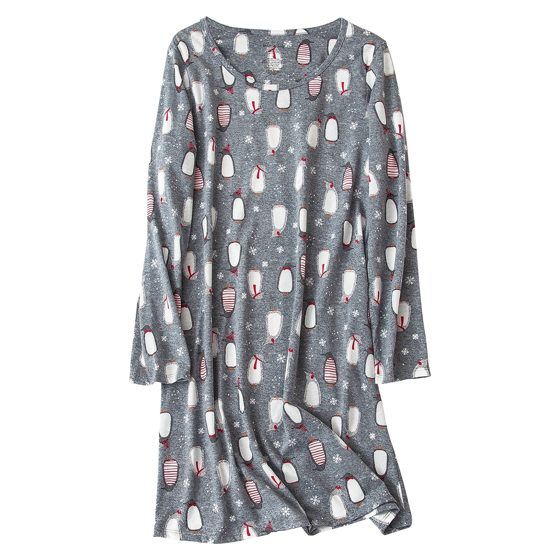 American Trends Long Sleeves Nightgowns for Women Soft Cotton Night Shirts for Ladies Sleepwear Womens Plus Size Pajama Dress Gray Penguin XL