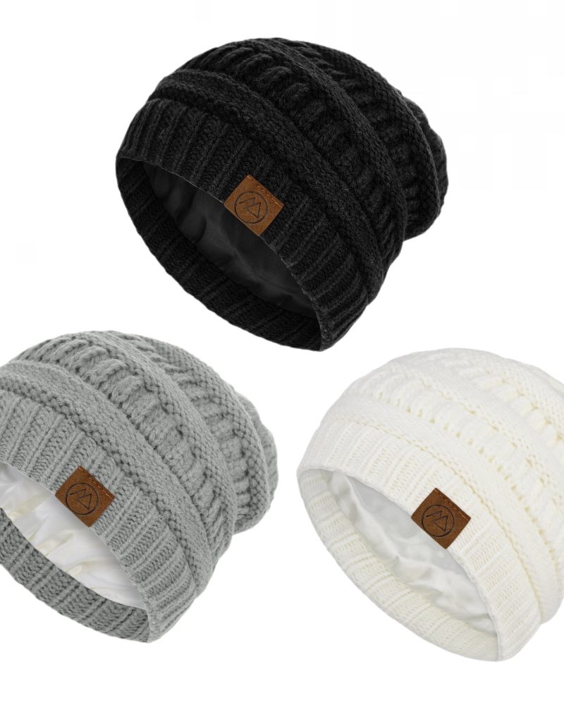 American Trends Womens Beanies Warm Winter Hats for Women Slouchy Unisex Beanies Soft Knit Hats Black & Light Grey & White