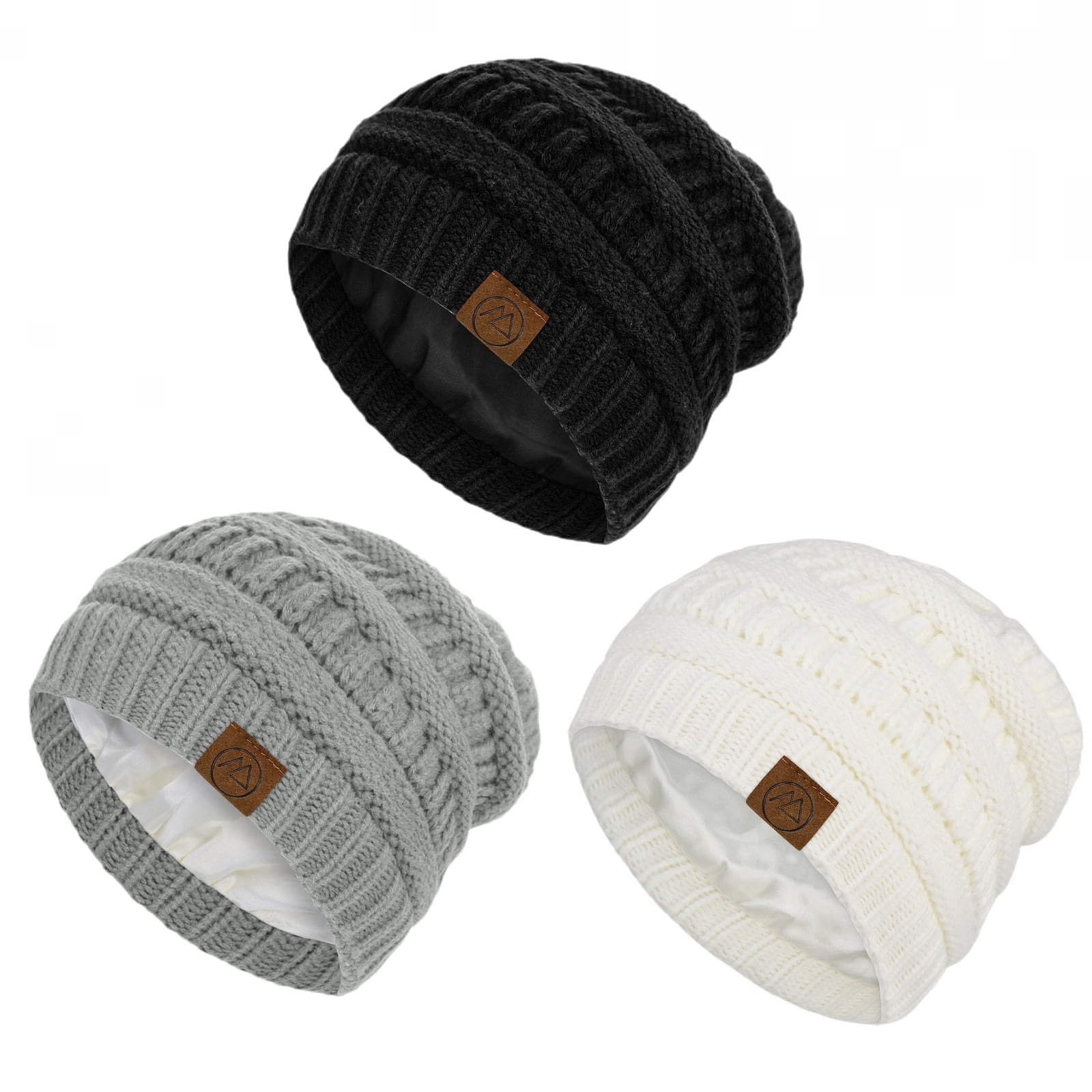 American Trends Womens Beanies Warm Winter Hats for Women Slouchy Unisex Beanies Soft Knit Hats Black & Light Grey & White