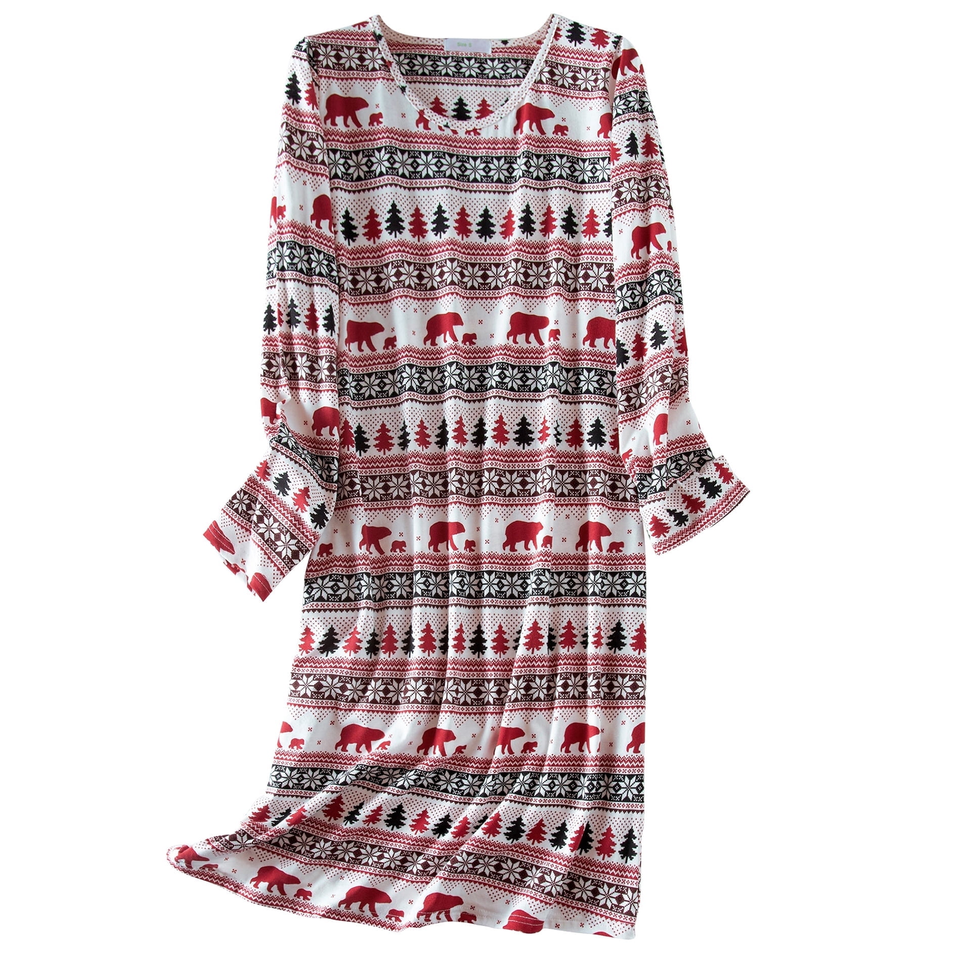 American Trends Long Sleeves Nightgowns for Women Soft Cotton Night Shirts for Ladies Sleepwear Womens Plus Size Pajama Dress Snow Bear M