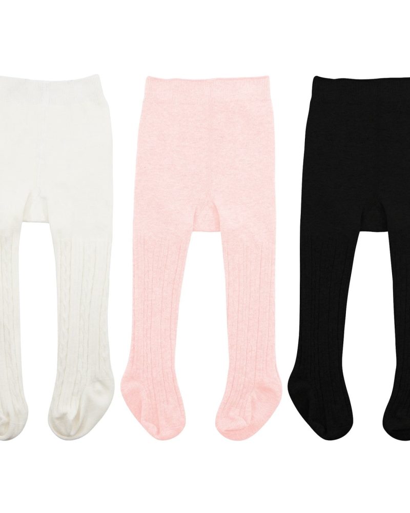 American Trends Toddler Cotton Tights Cable Knitted Stockings Girl Seamless Infant Girl Tights Non-slip Girls Leggings White & Black & Pink L