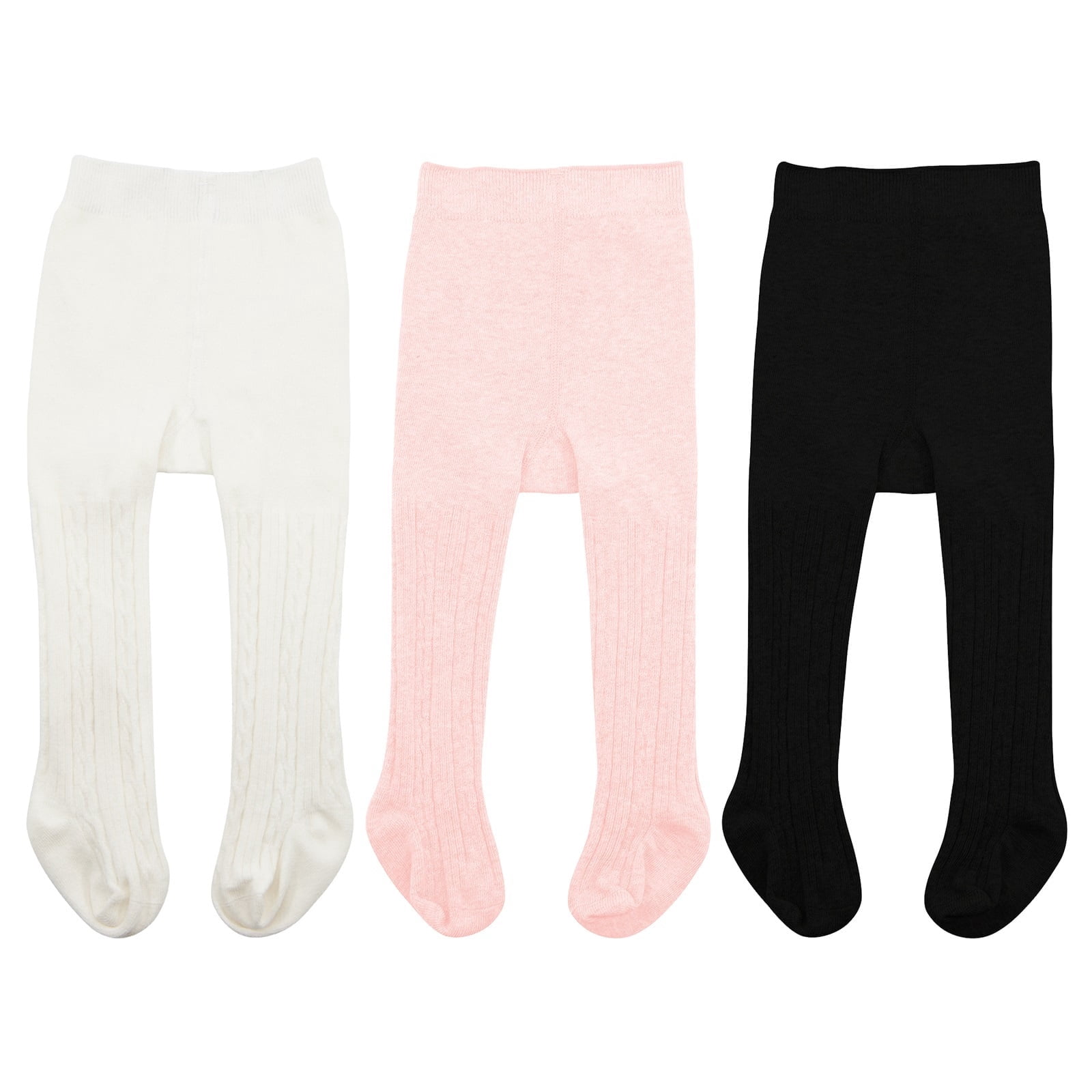 American Trends Toddler Cotton Tights Cable Knitted Stockings Girl Seamless Infant Girl Tights Non-slip Girls Leggings White & Black & Pink L
