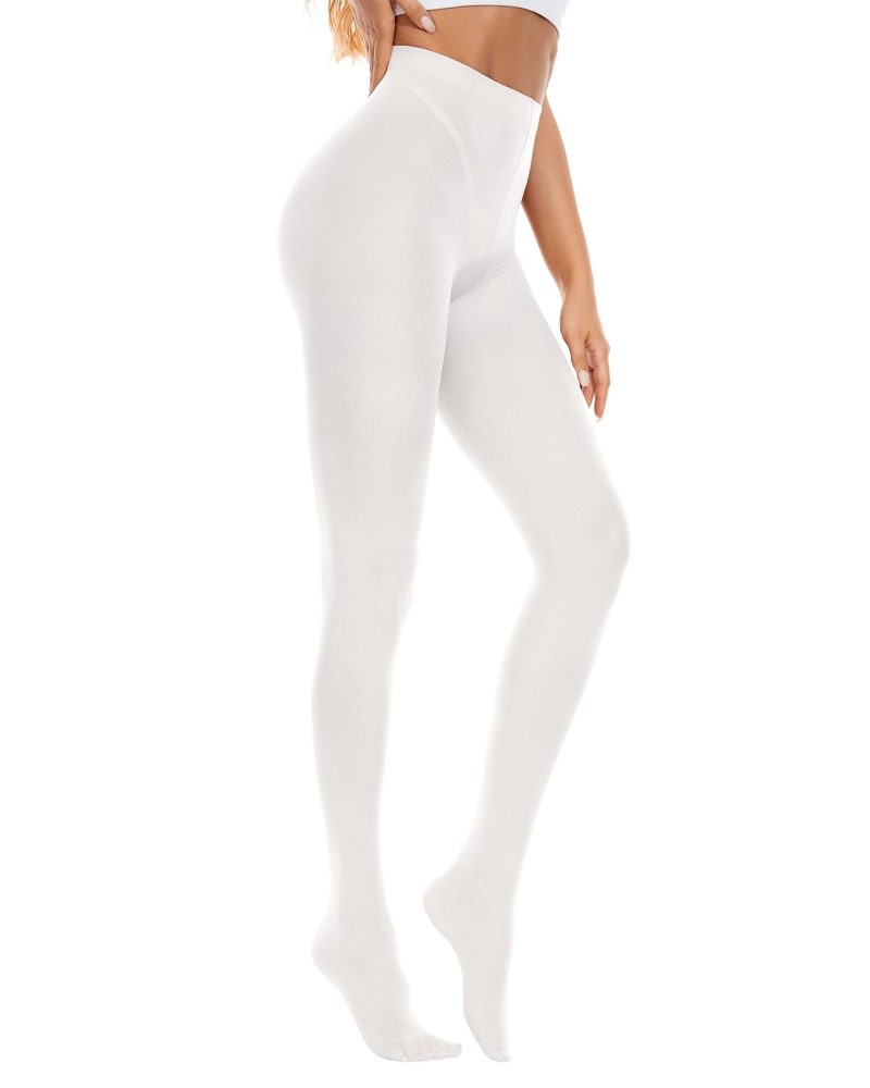 American Trends Women High Waisted Tights Soft Opaque Tights for Women Nylons for Women Control Top Run Resistant Stocking 80s Dance Tights Pantyhose White