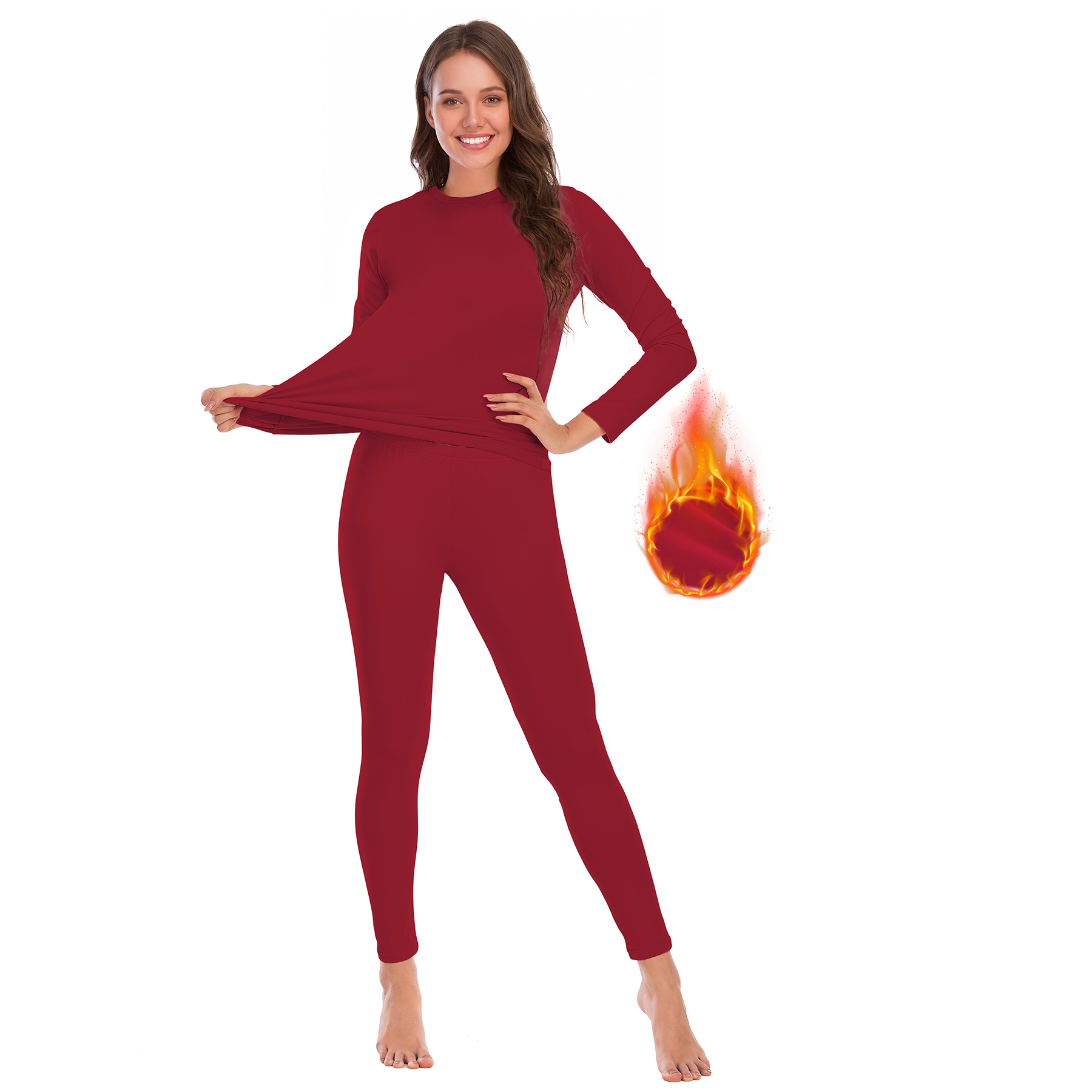 American Trends Thermal Underwear for Women Long Johns Women with Fleece Lined Base Layer Women Cold Weather Thermals Top and Bottom Set Red M