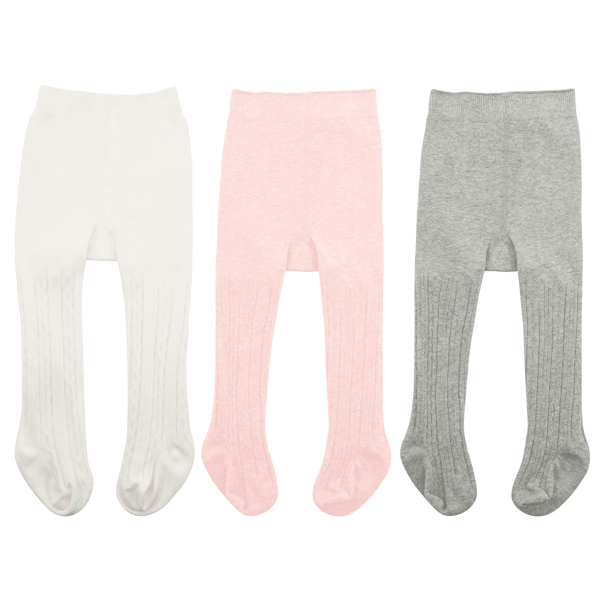 American Trends Infant Soft Tights Thick Cable Knit Leggings Stockings Cotton Pantyhose for Newborn Infant Toddler Baby Girl Tights Ballet Pink & Ivory White & Light Grey L