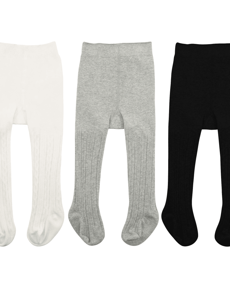 American Trends Infant Soft Tights Thick Cable Knit Leggings Stockings Cotton Pantyhose for Newborn Infant Toddler Baby Girl Tights Ivory White & Black & Light Grey L