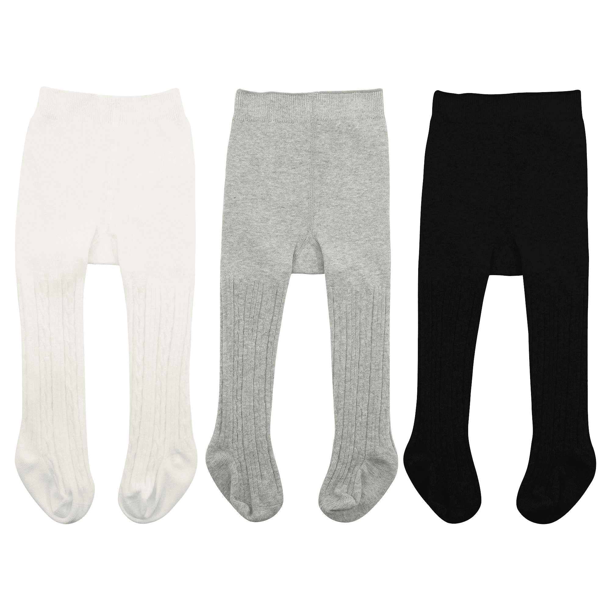 American Trends Infant Soft Tights Thick Cable Knit Leggings Stockings Cotton Pantyhose for Newborn Infant Toddler Baby Girl Tights Ivory White & Black & Light Grey L