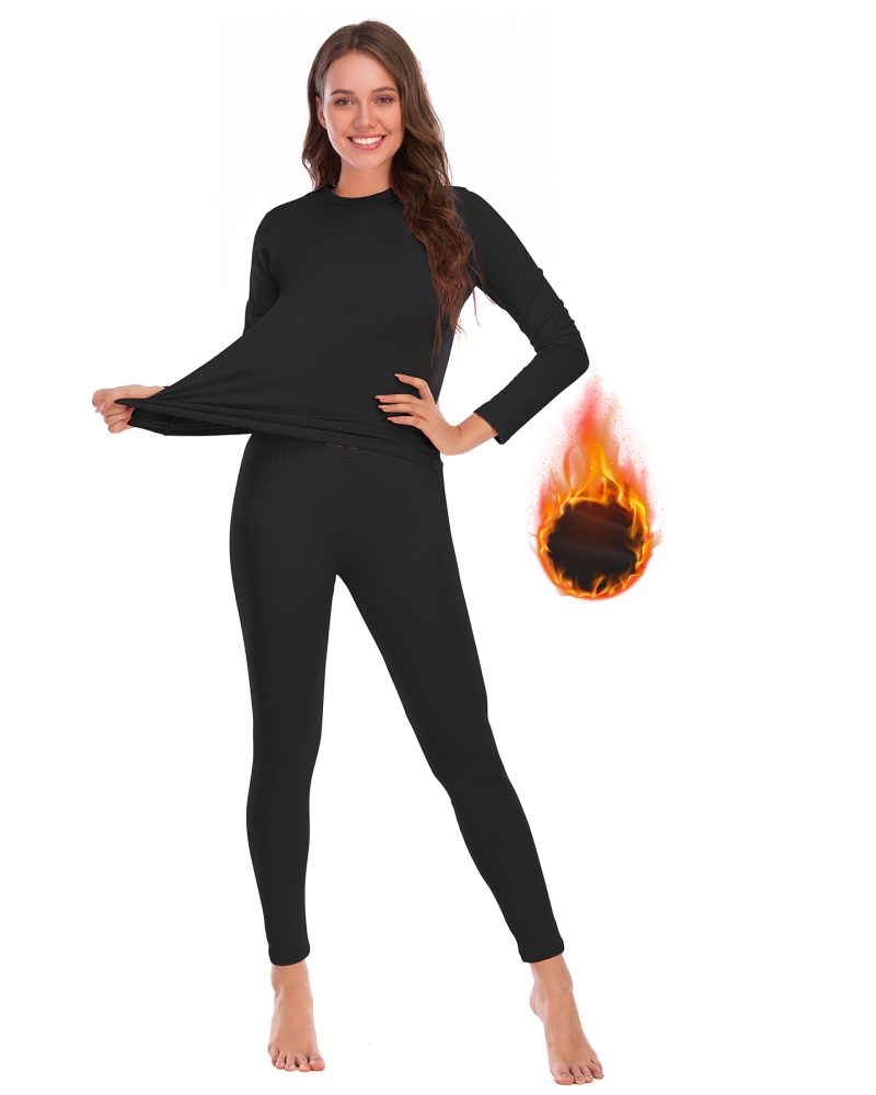 American Trends Thermal Underwear for Women Long Johns Women with Fleece Lined Base Layer Women Cold Weather Thermals Top and Bottom Set Black 2XL