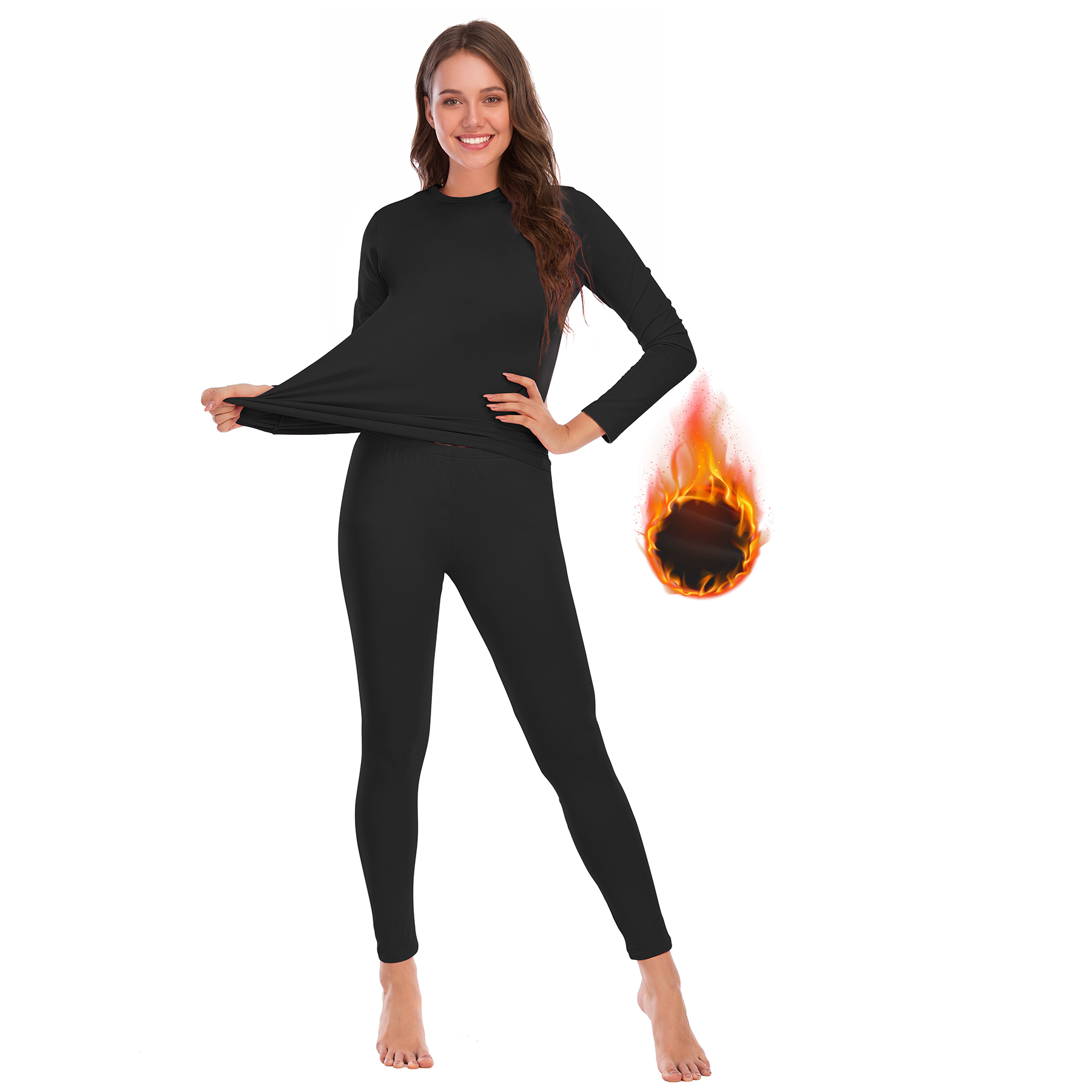 American Trends Thermal Underwear for Women Long Johns Women with Fleece Lined Base Layer Women Cold Weather Thermals Top and Bottom Set Black M