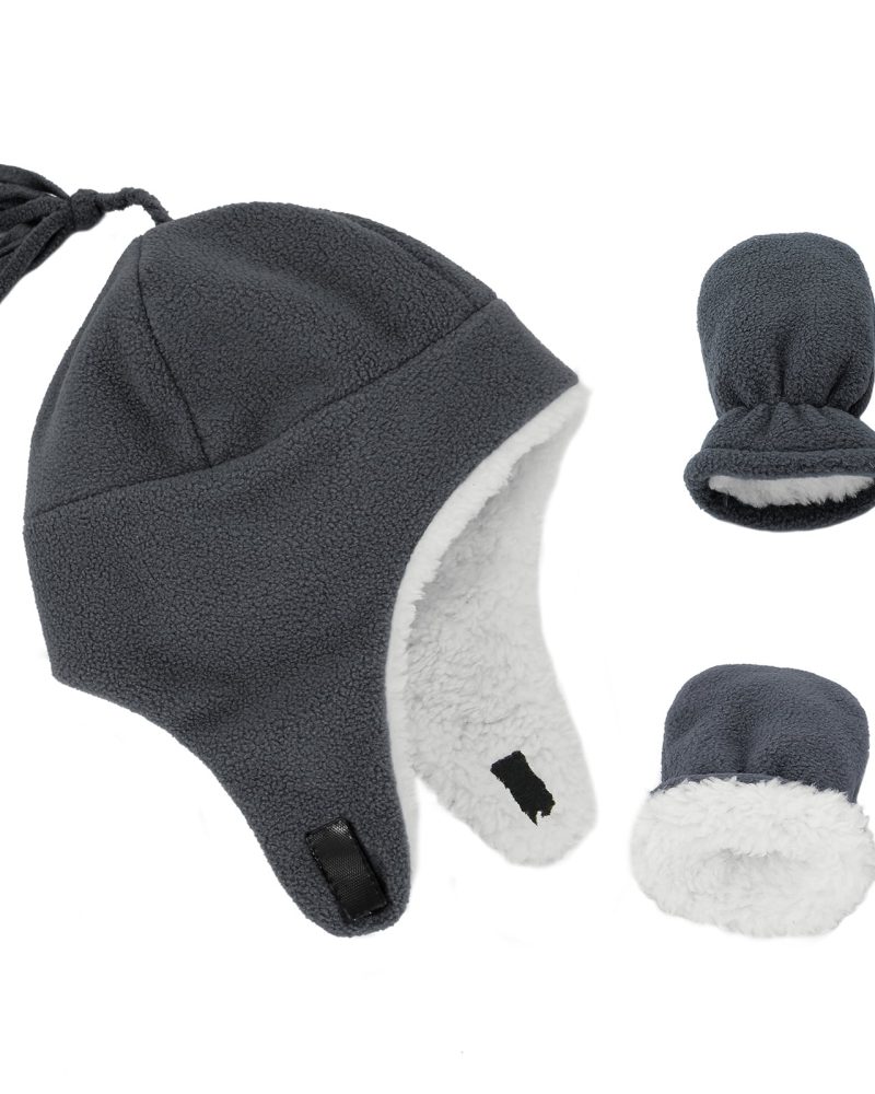 American Trends Baby Boy Winter Hat and Mitten Set Baby Girl Hats Toddler Winter Hat Sherpa Lined Fleece Earflap Beanie for Girls Boys Gray S