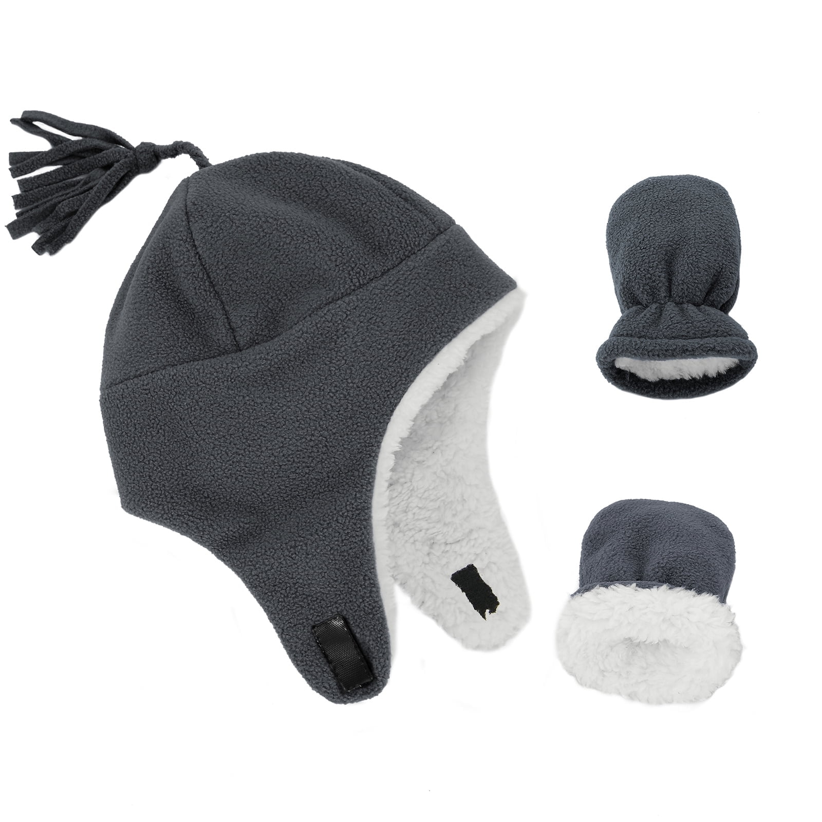 American Trends Baby Boy Winter Hat and Mitten Set Baby Girl Hats Toddler Winter Hat Sherpa Lined Fleece Earflap Beanie for Girls Boys Gray S