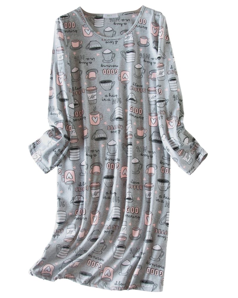American Trends Womens Long Sleeve Nightgowns Cotton Nightgowns Sleep Shirt for Women Soft House Dresses Night Gown for Ladies Gray Cup L