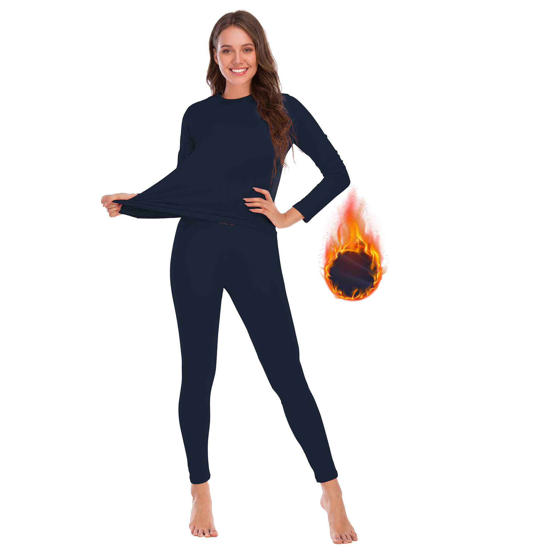 American Trends Thermal Underwear for Women Long Johns Women with Fleece Lined Base Layer Women Cold Weather Thermals Top and Bottom Set Navy Blue 2XL