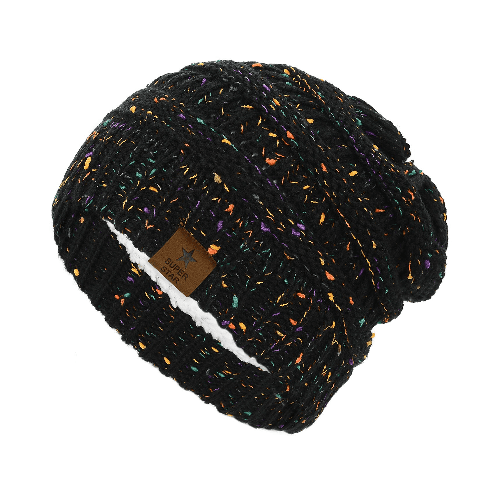 American Trends Womens Knit Beanie Winter Thick Solid Fleece Lined Beanie Hats for Women Men Unisex Warm Skiing Beanies Black Mix