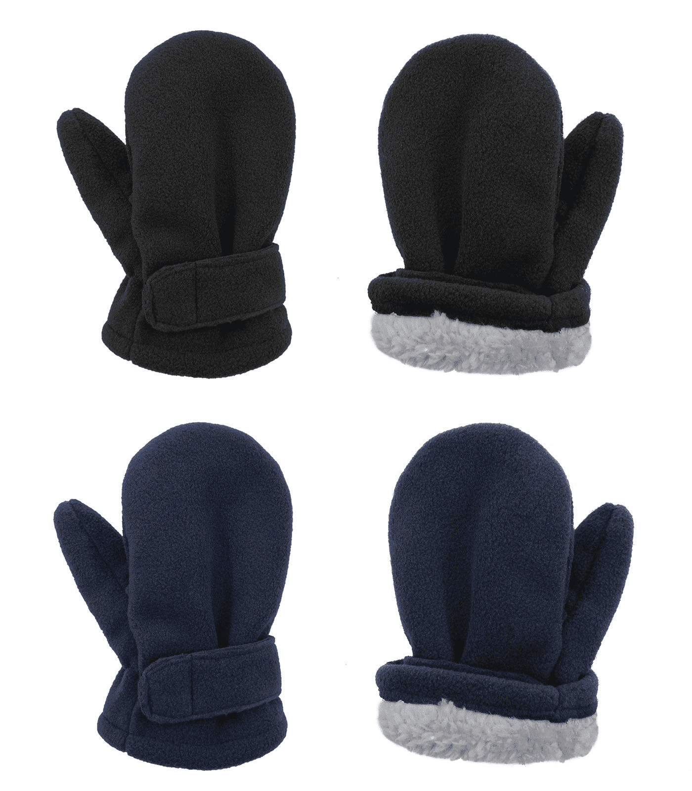 American Trends Toddler Mittens Unisex Fleece Lined Gloves Baby Winter Warm Mittens for Kids Boys and Girls -2 Pairs Black & Navy 4-7 Years