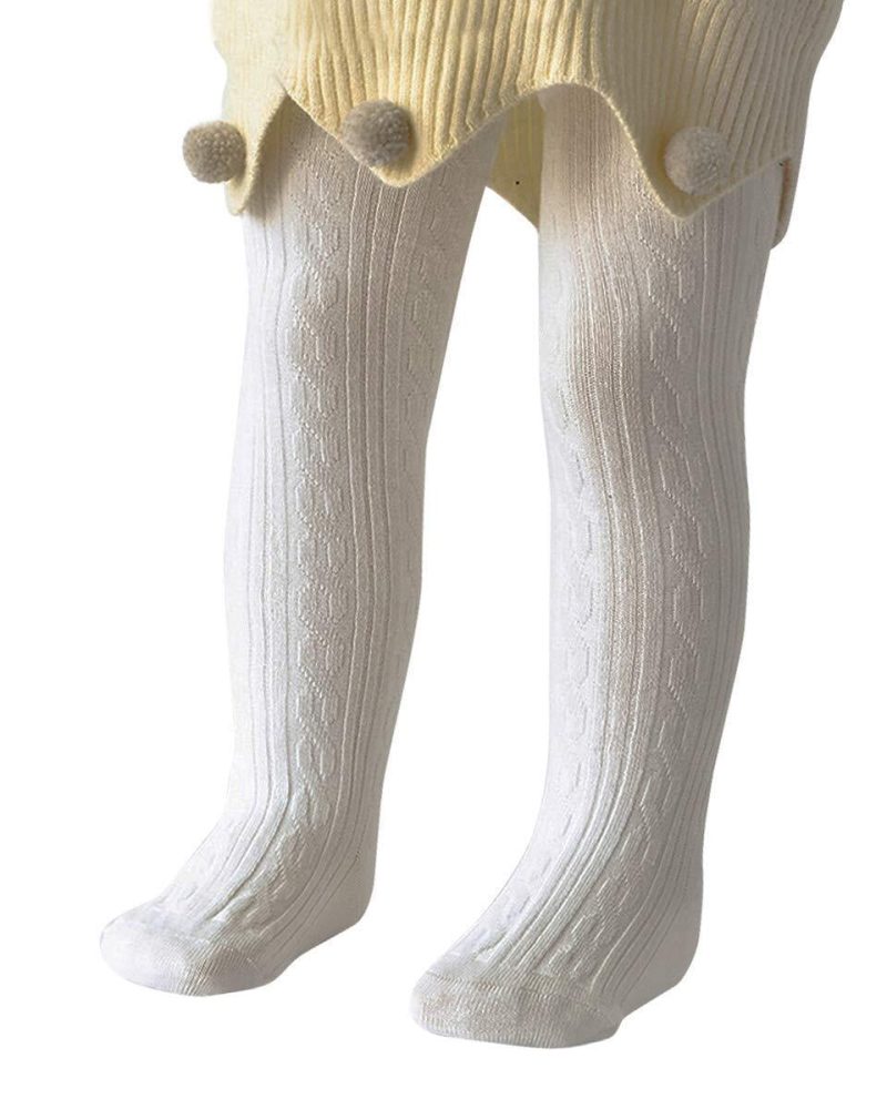 American Trends Infant Soft Tights Thick Cable Knit Leggings Stockings Cotton Pantyhose for Newborn Infant Toddler Baby Girl Tights White L