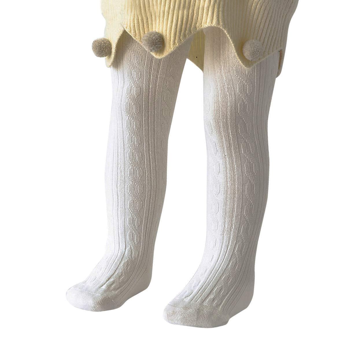 American Trends Infant Soft Tights Thick Cable Knit Leggings Stockings Cotton Pantyhose for Newborn Infant Toddler Baby Girl Tights White L
