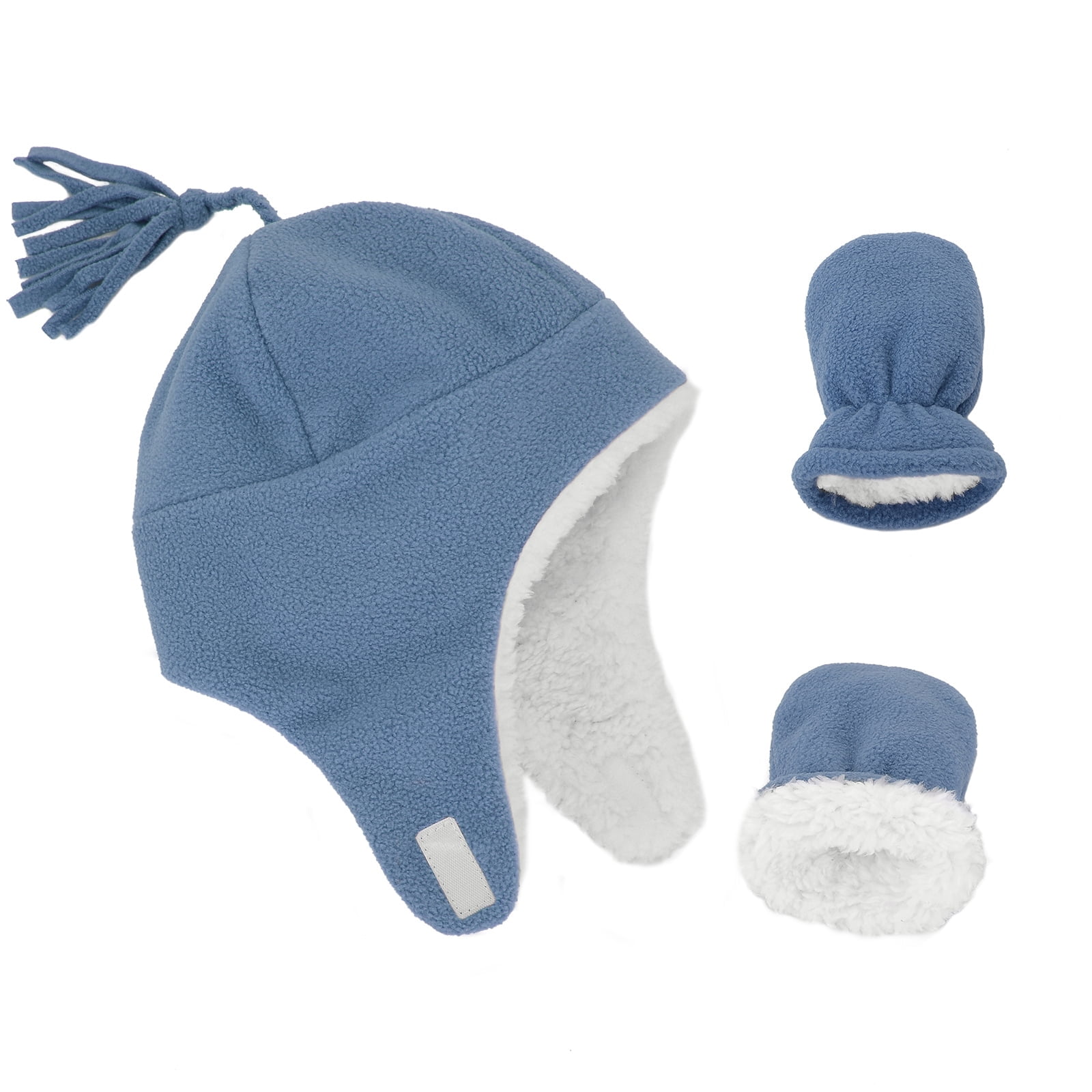 American Trends Baby Boy Winter Hat and Mitten Set Baby Girl Hats Toddler Winter Hat Sherpa Lined Fleece Earflap Beanie for Girls Boys Light Blue S