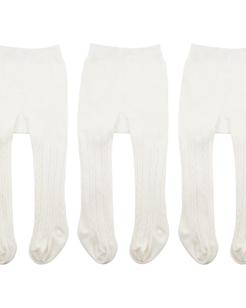 American Trends Toddler Cotton Tights Cable Knitted Stockings Girl Seamless Infant Girl Tights Non-slip Girls Leggings 3 Pack White L