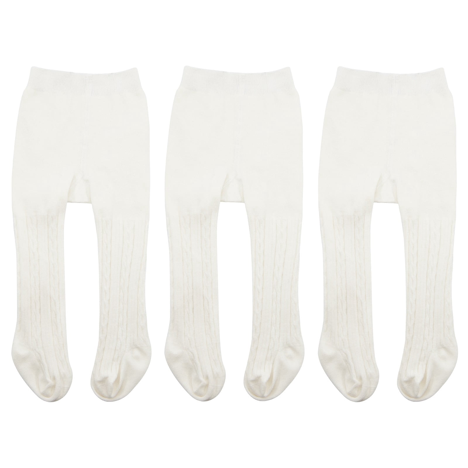American Trends Toddler Cotton Tights Cable Knitted Stockings Girl Seamless Infant Girl Tights Non-slip Girls Leggings 3 Pack White M