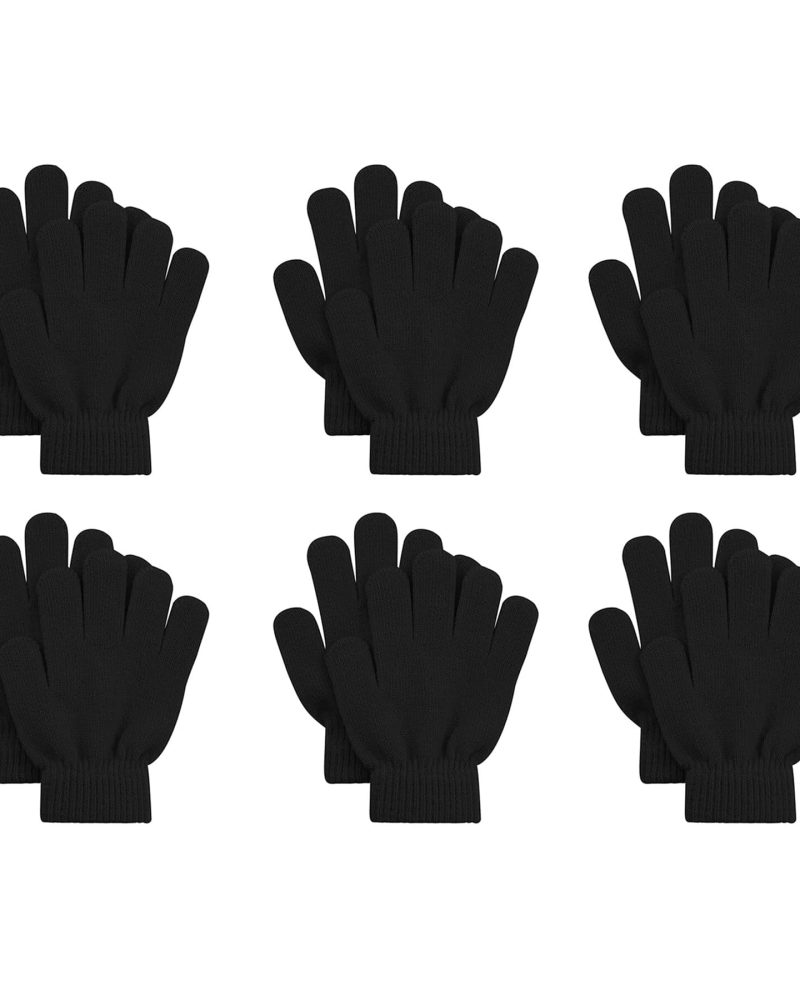 American Trends 6 Pairs Kids Gloves Winter Toddler Knit Gloves Boys Girls Stretchy Magic Gloves Solid Color Black