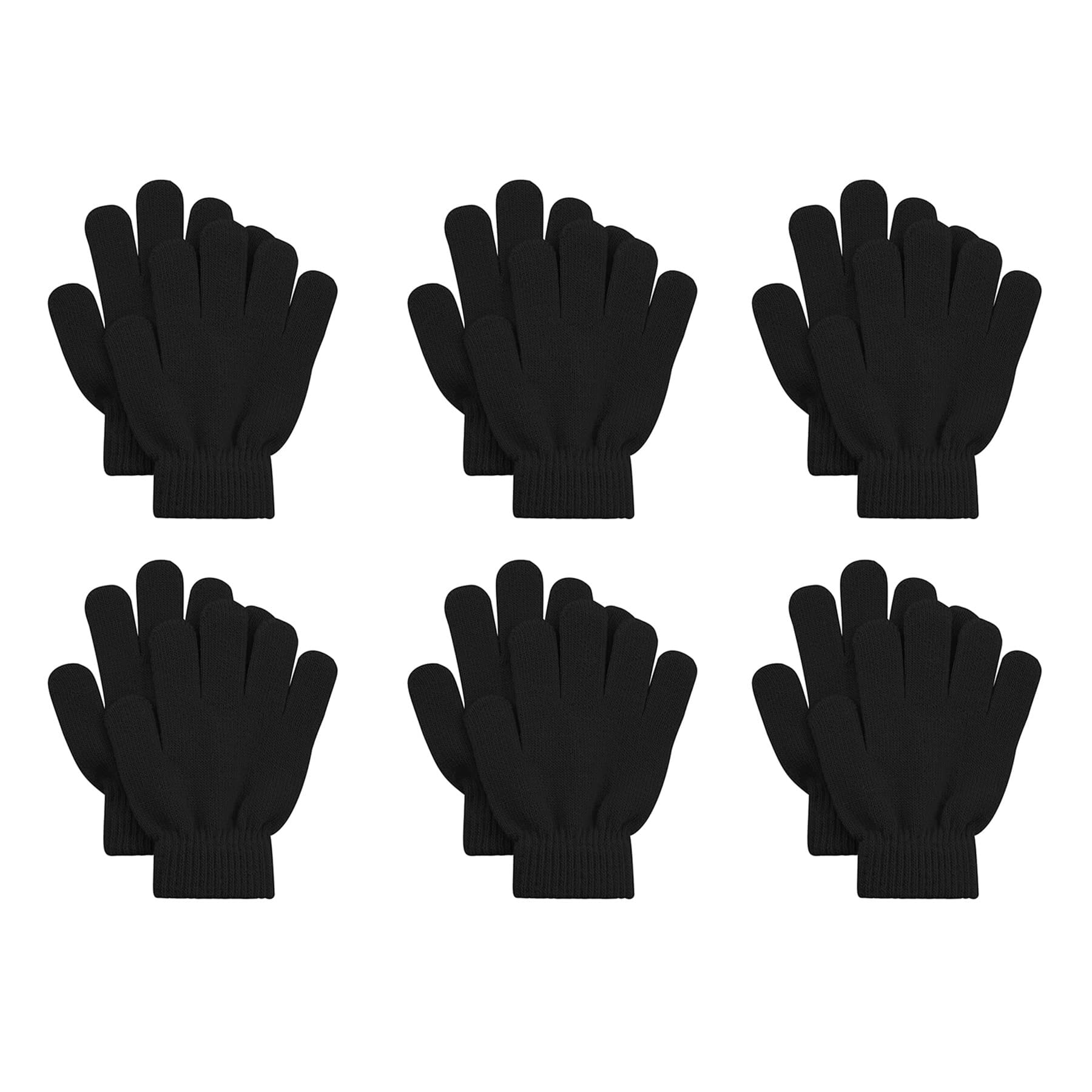 American Trends 6 Pairs Kids Gloves Winter Toddler Knit Gloves Boys Girls Stretchy Magic Gloves Solid Color Black