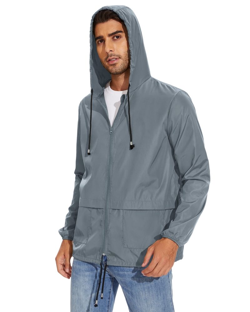 American Trends Mens Rain Jackets Waterproof with Hood Mens Windbreaker Jacket Lightweight Mens Raincoat Gray 2XL
