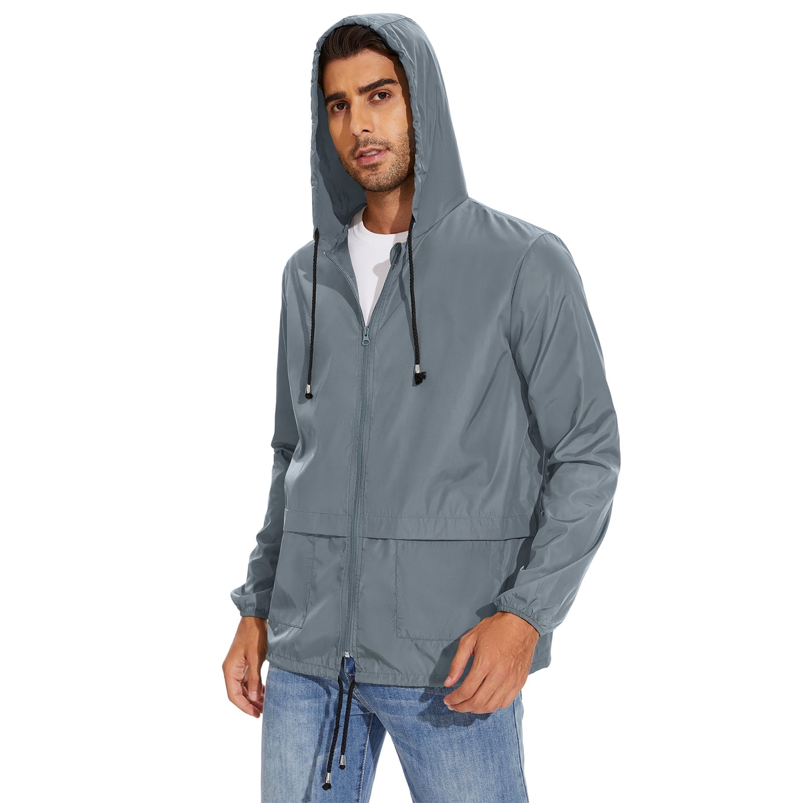 American Trends Mens Rain Jackets Waterproof with Hood Mens Windbreaker Jacket Lightweight Mens Raincoat Gray 2XL