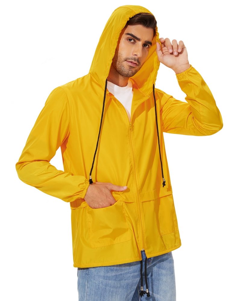 American Trends Mens Rain Jackets Waterproof with Hood Mens Windbreaker Jacket Lightweight Mens Raincoat Yellow 2XL