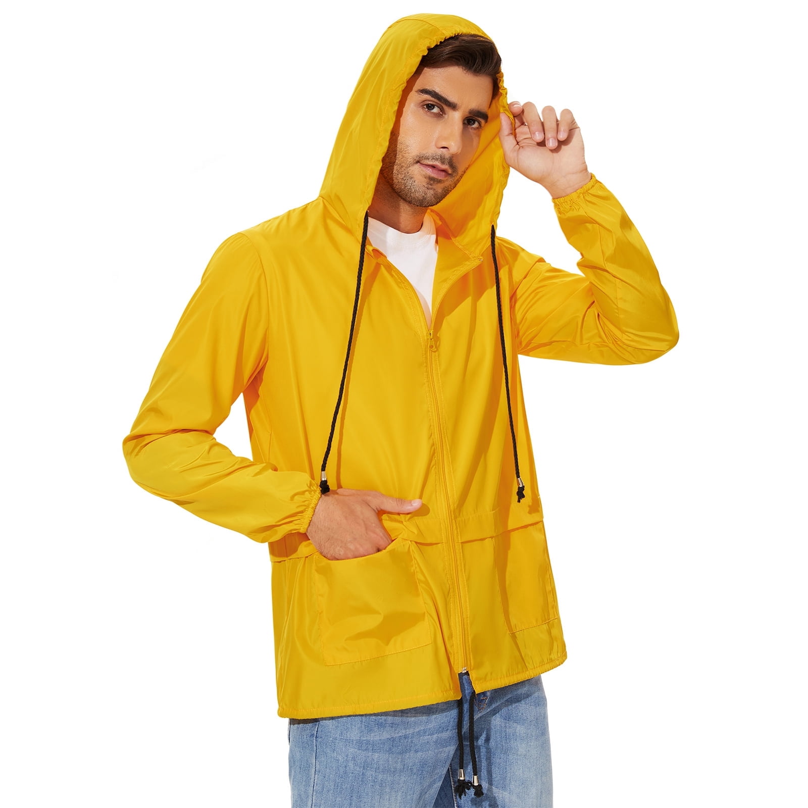 American Trends Mens Rain Jackets Waterproof with Hood Mens Windbreaker Jacket Lightweight Mens Raincoat Yellow M