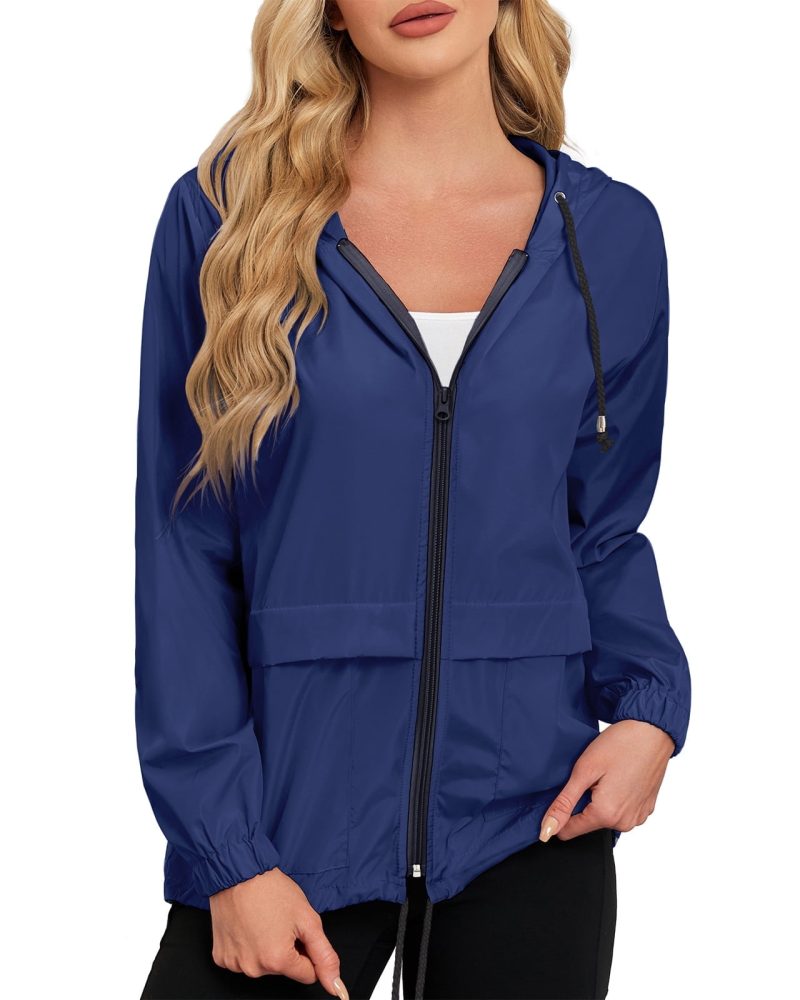 American Trends Women Waterproof Rain Jacket with Hood Packable Lightweight Windproof Raincoat with Pockets Outdoor Navy M