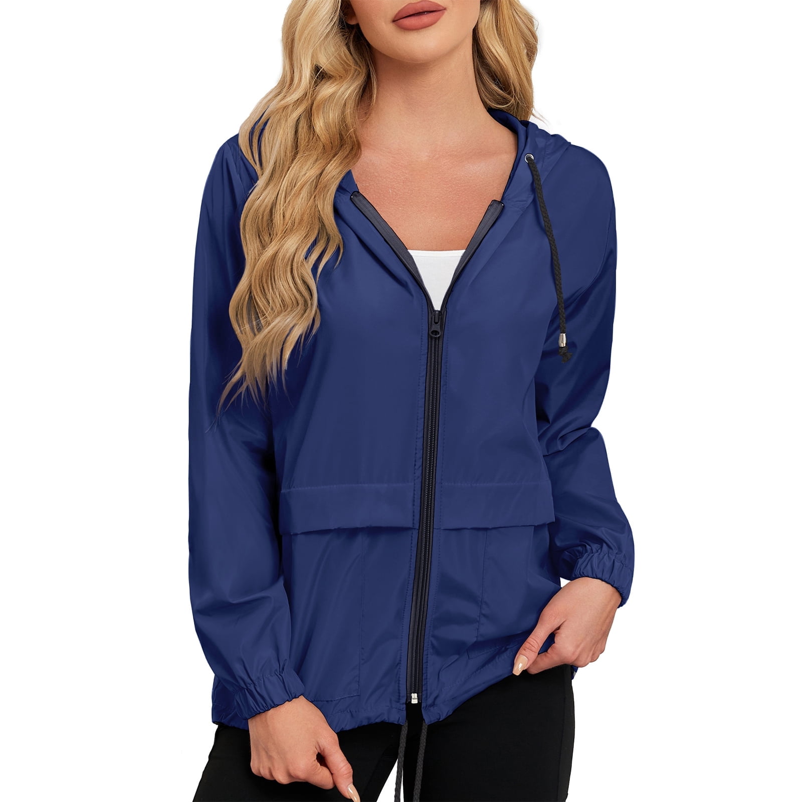 American Trends Women Waterproof Rain Jacket with Hood Packable Lightweight Windproof Raincoat with Pockets Outdoor Navy M