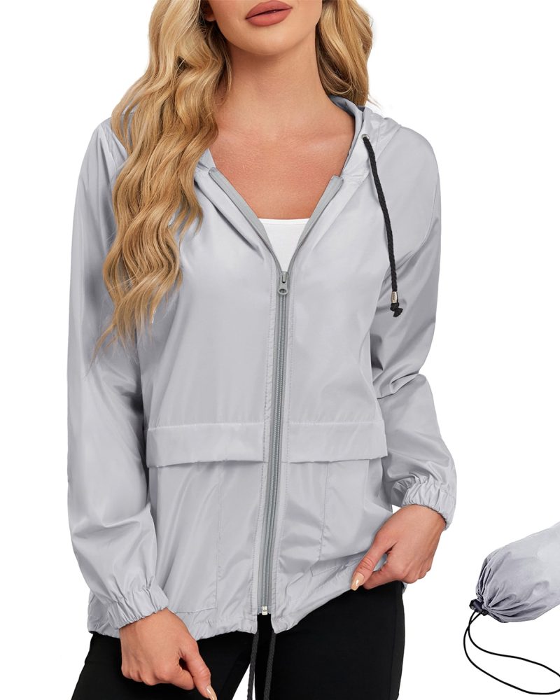 American Trends Women Waterproof Rain Jacket with Hood Packable Lightweight Windproof Raincoat with Pockets Outdoor Gray XL