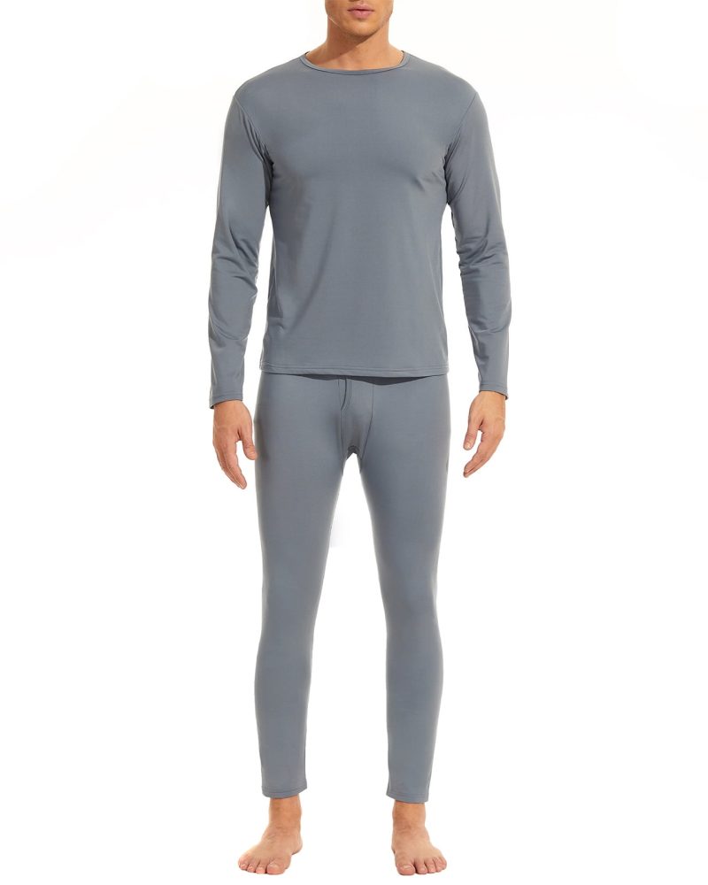 American Trends Soft Mens Long Johns Thermal Underwear Two Piece Thermal Underwear Set for Men Light Grey 2XL