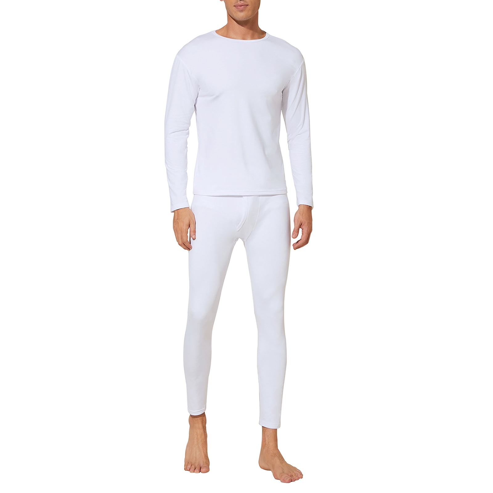 American Trends Soft Mens Long Johns Thermal Underwear Two Piece Thermal Underwear Set for Men White 2XL
