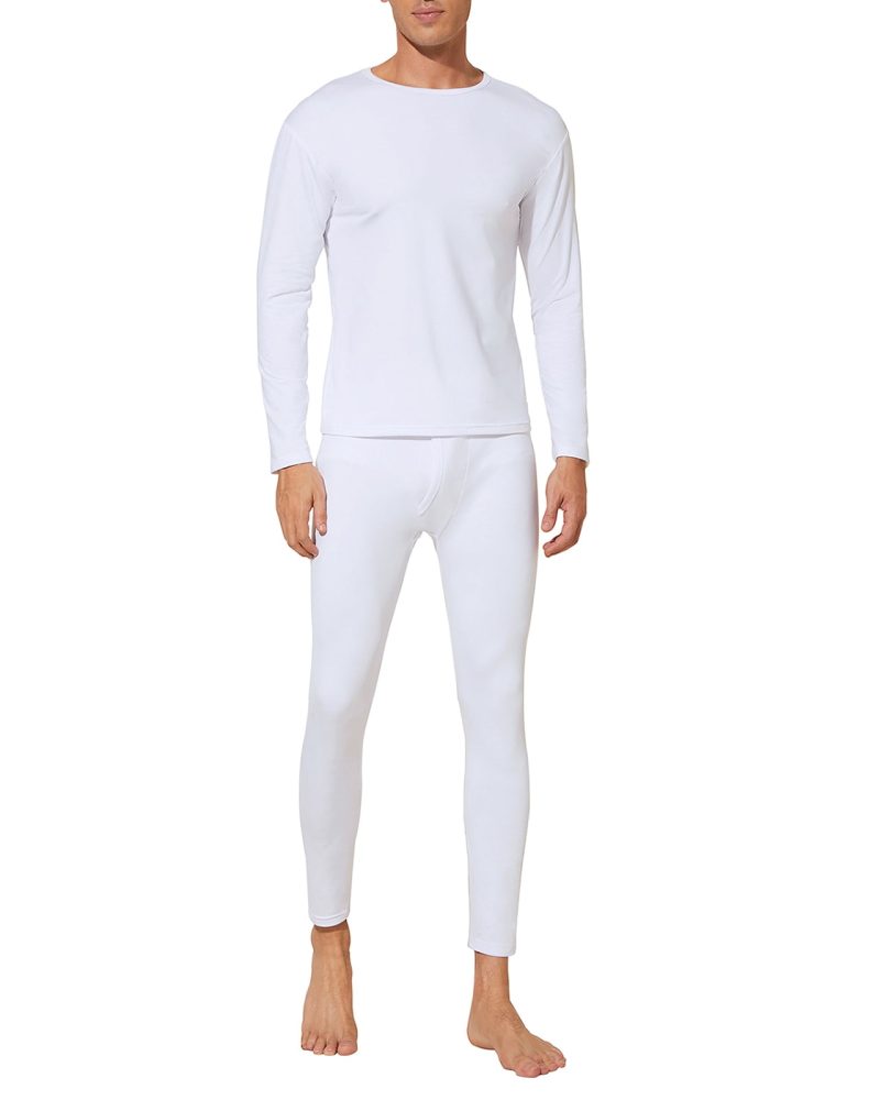 American Trends Soft Mens Long Johns Thermal Underwear Two Piece Thermal Underwear Set for Men White L
